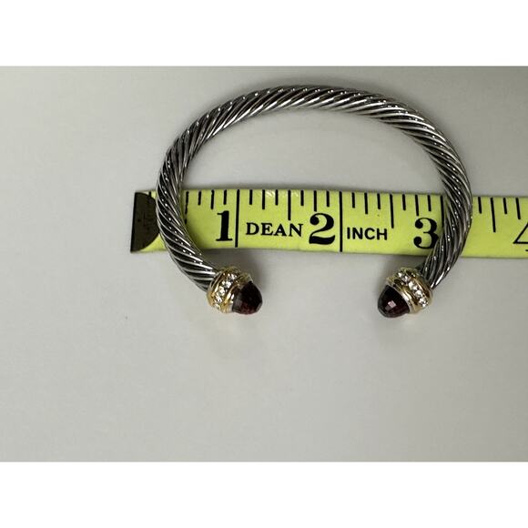 Ladies cuff cable bangle bracelet stackable red stones with crystals at ends New - Picture 9 of 10